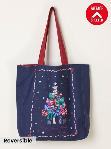 Navy - Reversible Christmas Mouse Tote Bag