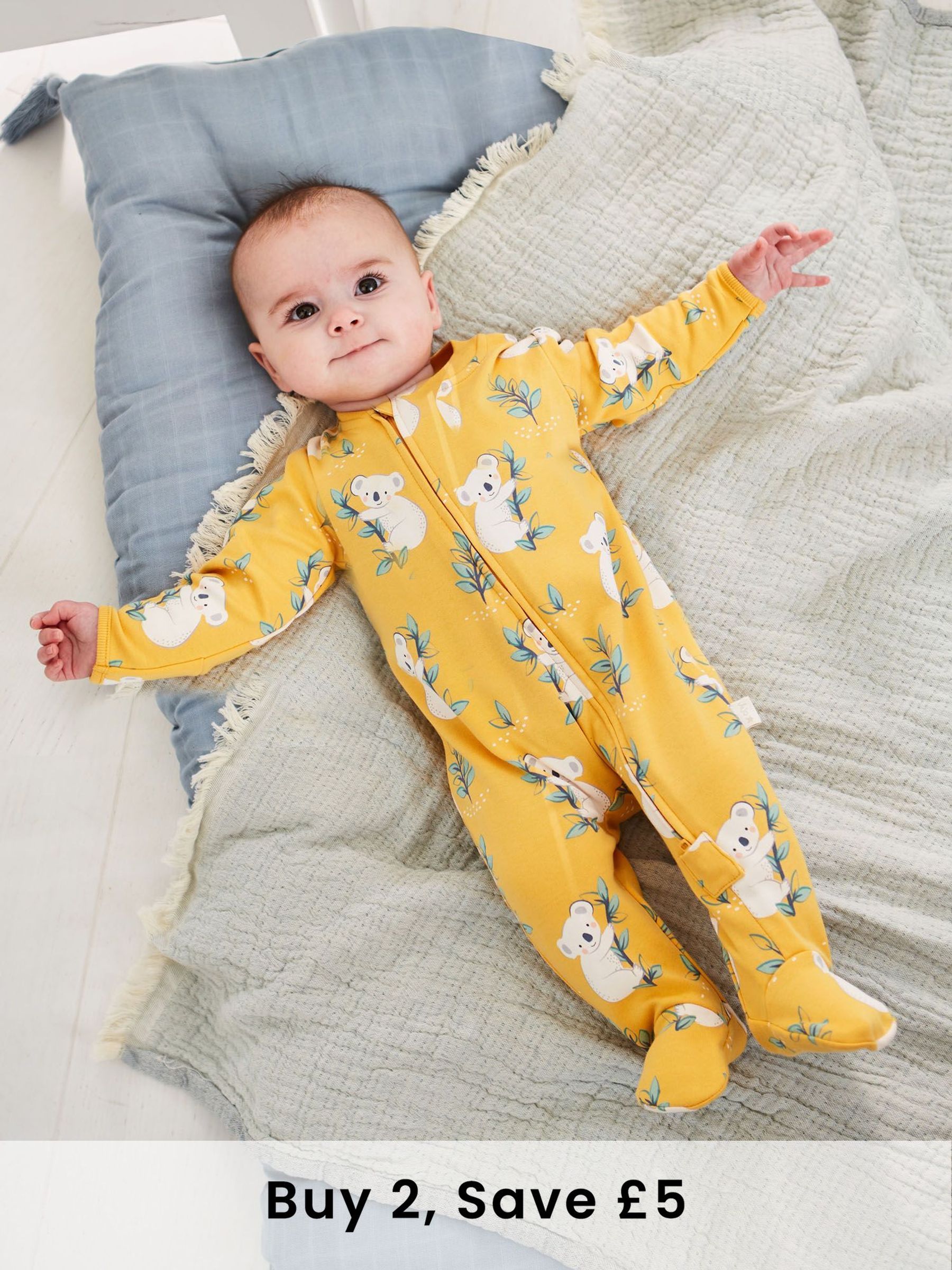 Yellow Koala Print Zip Cotton Baby Sleepsuit (C82309) | £20
