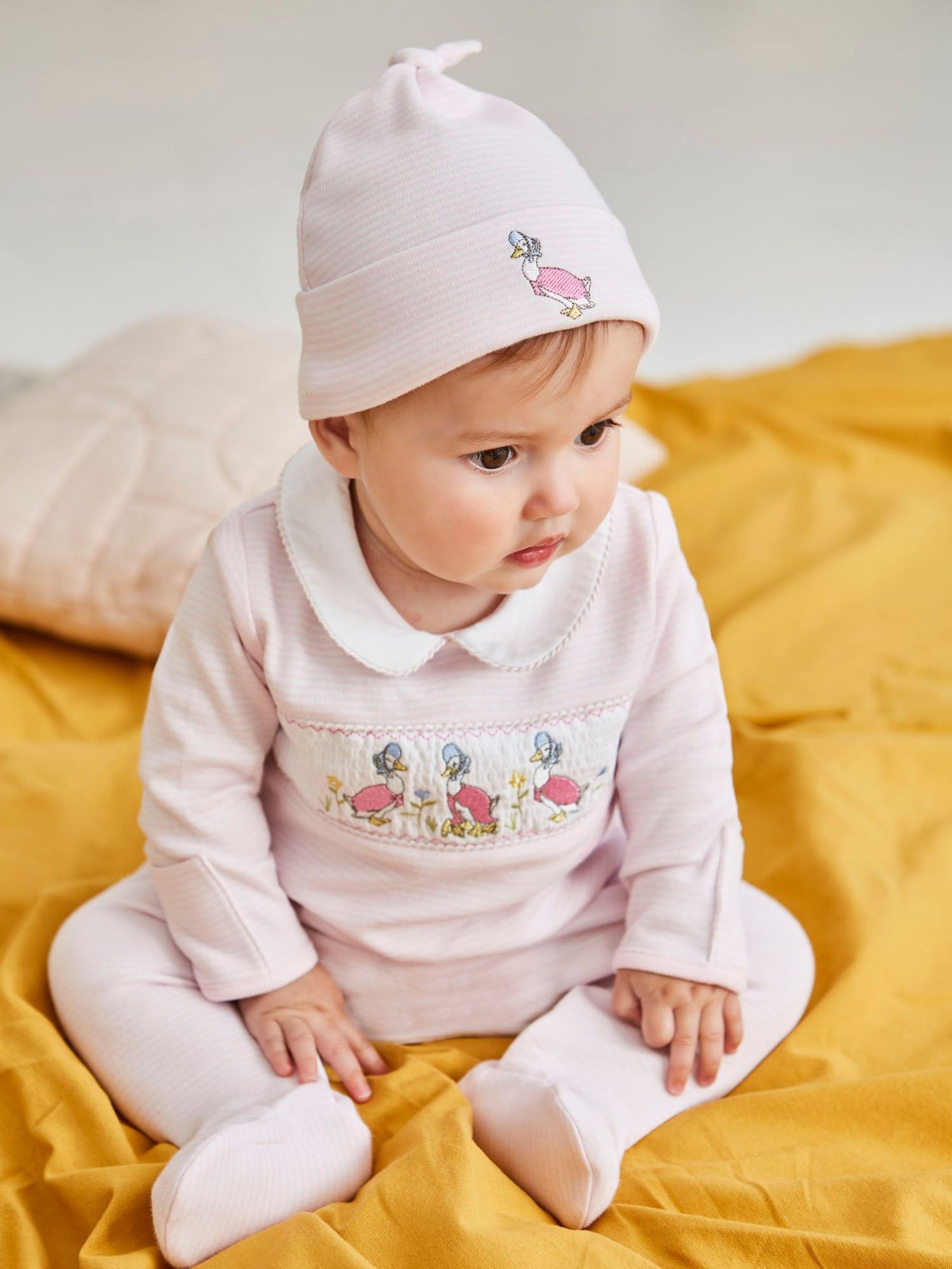 Pink Jemima Puddle-Duck Smocked Sleepsuit & Hat Set (C85172) | £26