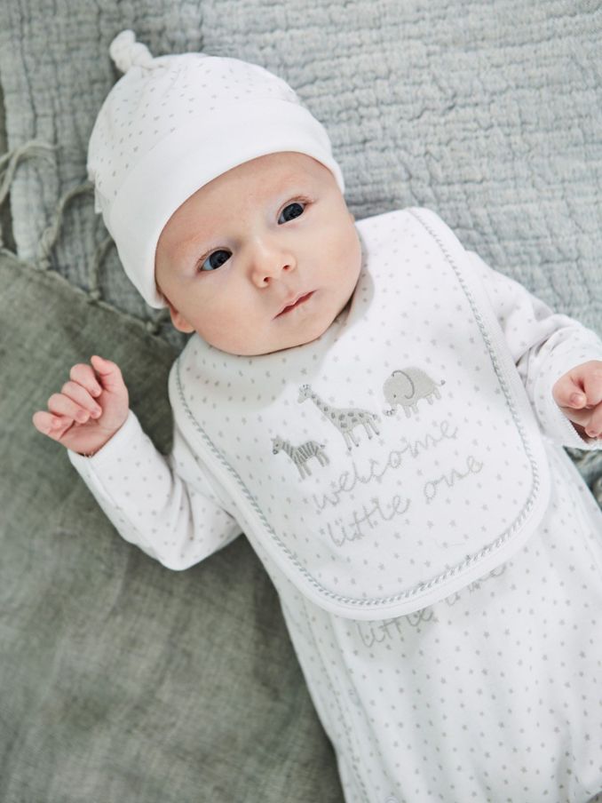 White Welcome Little One Embroidered Bib (C91046) | £6
