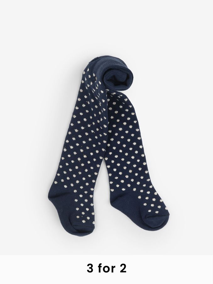 Gold Spot Cotton Rich Tights in Navy (C95230) | £4