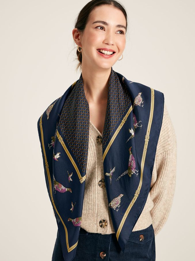 Bloomfield Navy Pheasant Printed Silk Square Scarf (C98849) | £12