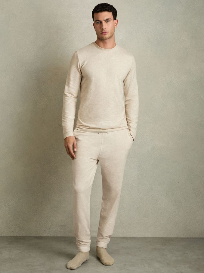 Drawstring Fleece Lined Joggers in Oatmeal Melange (D01679) | £40