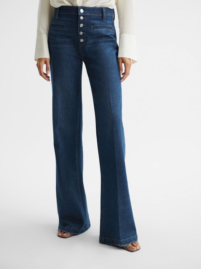 Paige High Rise Flared Jeans in Dark Blue (D02816) | £140