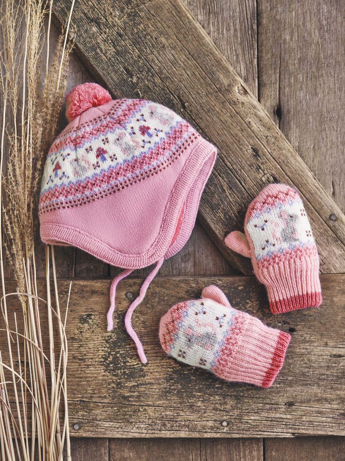 Pink Mouse Fairisle Pattern Mittens (D03598) | £8