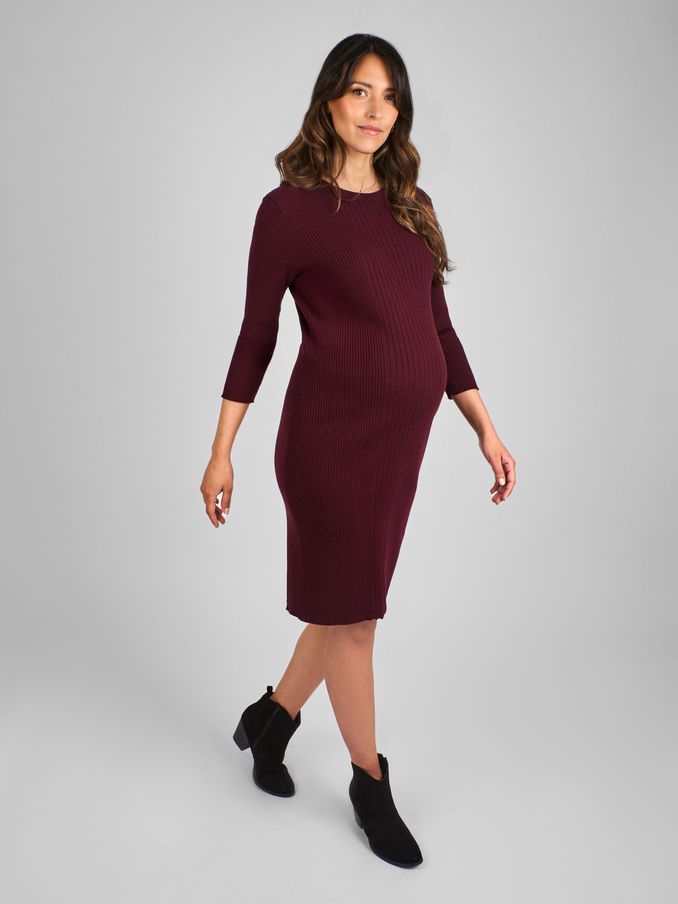 Burgundy Red Knitted Maternity Tube Dress (D11338) | £16