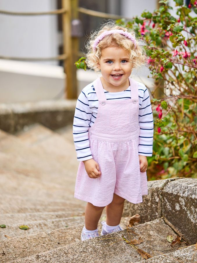 Pink Seersucker Stripe Culotte Dungarees (D18278) | £17 - £20
