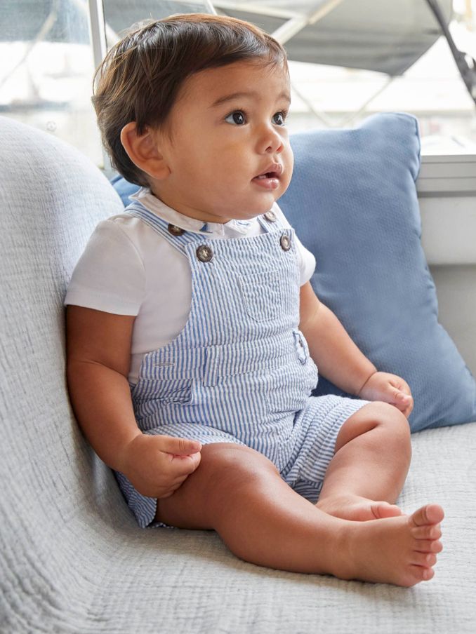 Blue Seersucker Stripe Dungarees (D18283) | £24