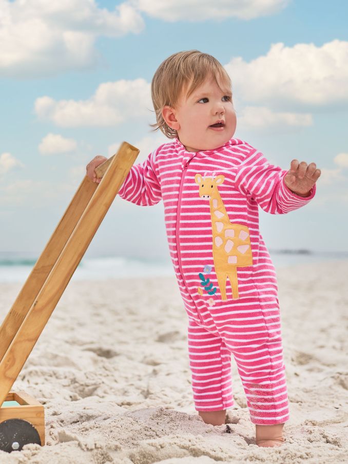Pink Giraffe Towelling All-In-One (D18304) | £24