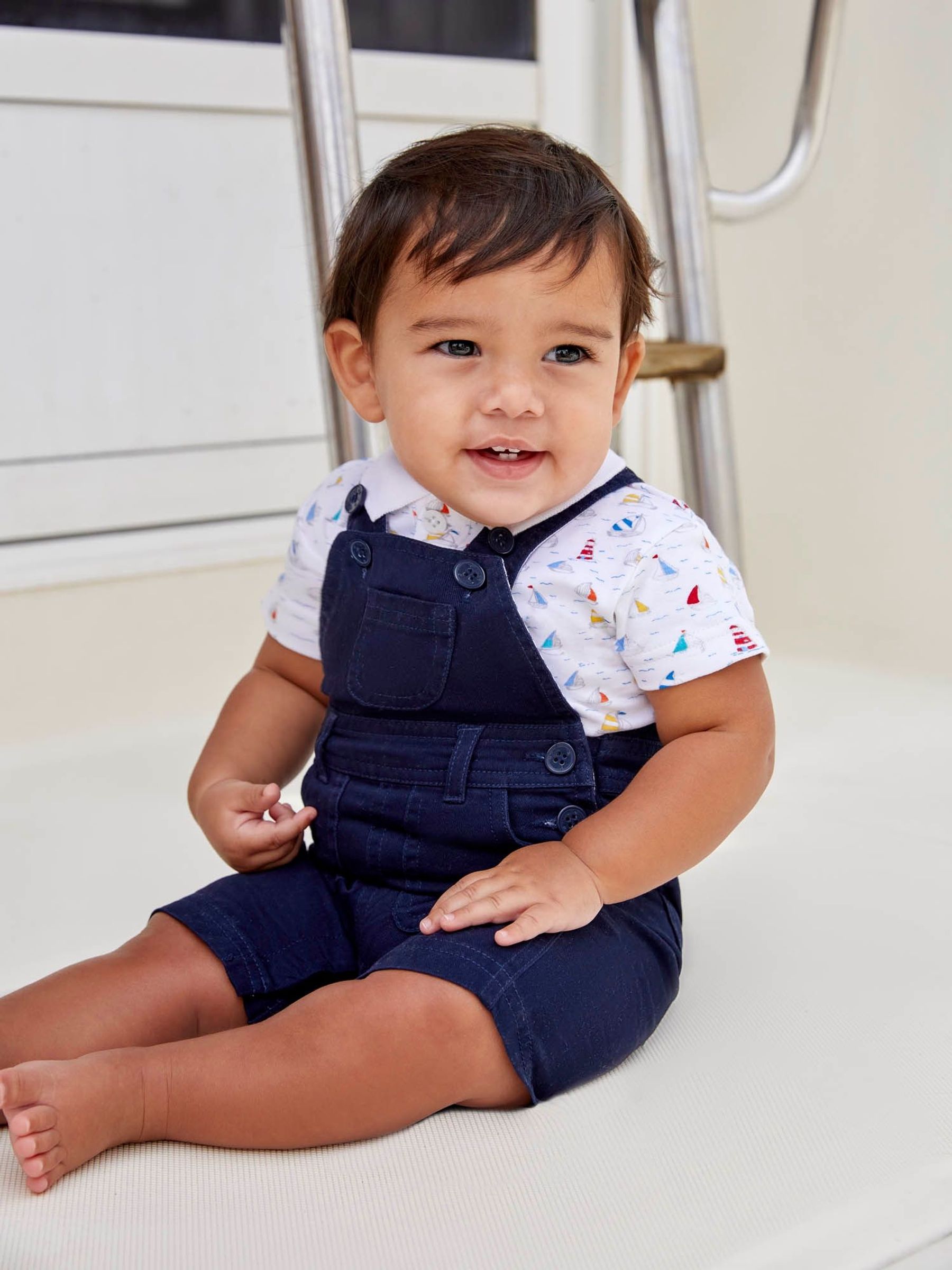 Navy - Woven Short Baby Dungarees