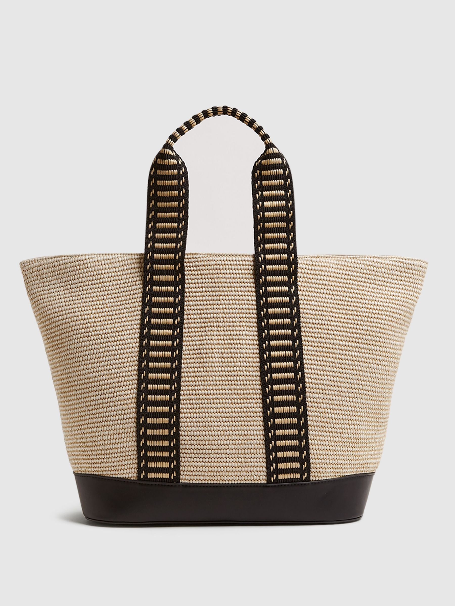 Raffia And Webbing Tote Bag in Natural/Black (D21804) | £47