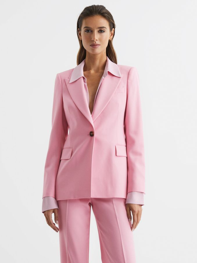 Single Breasted Wool Blend Blazer in Pink (D25833) | £135