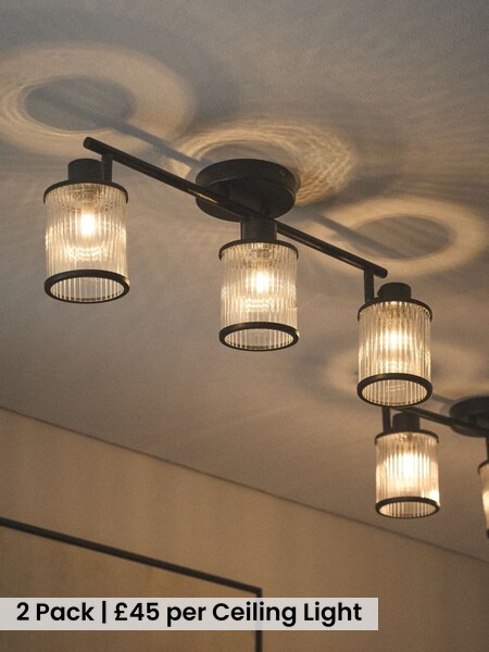 The Set 2 Pack Ribbed Glass 3 Light Spotlight Ceiling Lights