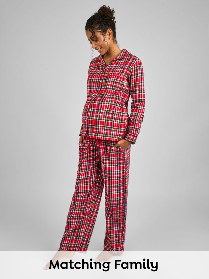 Tartan Maternity & Nursing Pyjama Set in Red (D40970) | £19