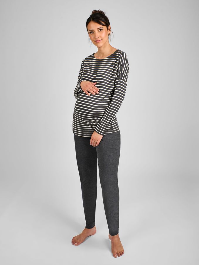 Charcoal Stripe Maternity & Nursing Pyjama Set (D40972) | £19