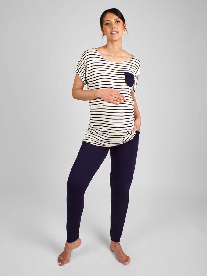 Navy Blue Stripe Maternity & Nursing Pyjama Set (D40994) | £39.50
