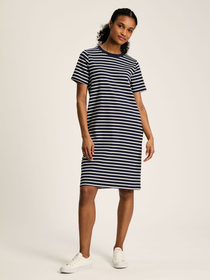 Eden Navy & White Striped Short Sleeve Jersey Dress With Pockets (D43474) | £26