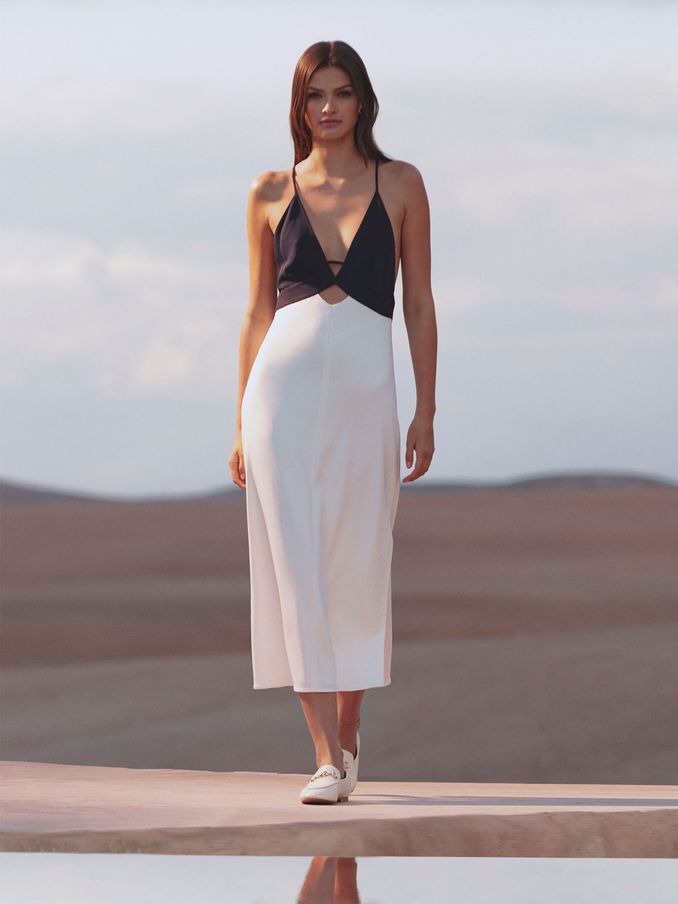 Colourblock Strappy Midi Dress in Navy/White (D43764) | £56