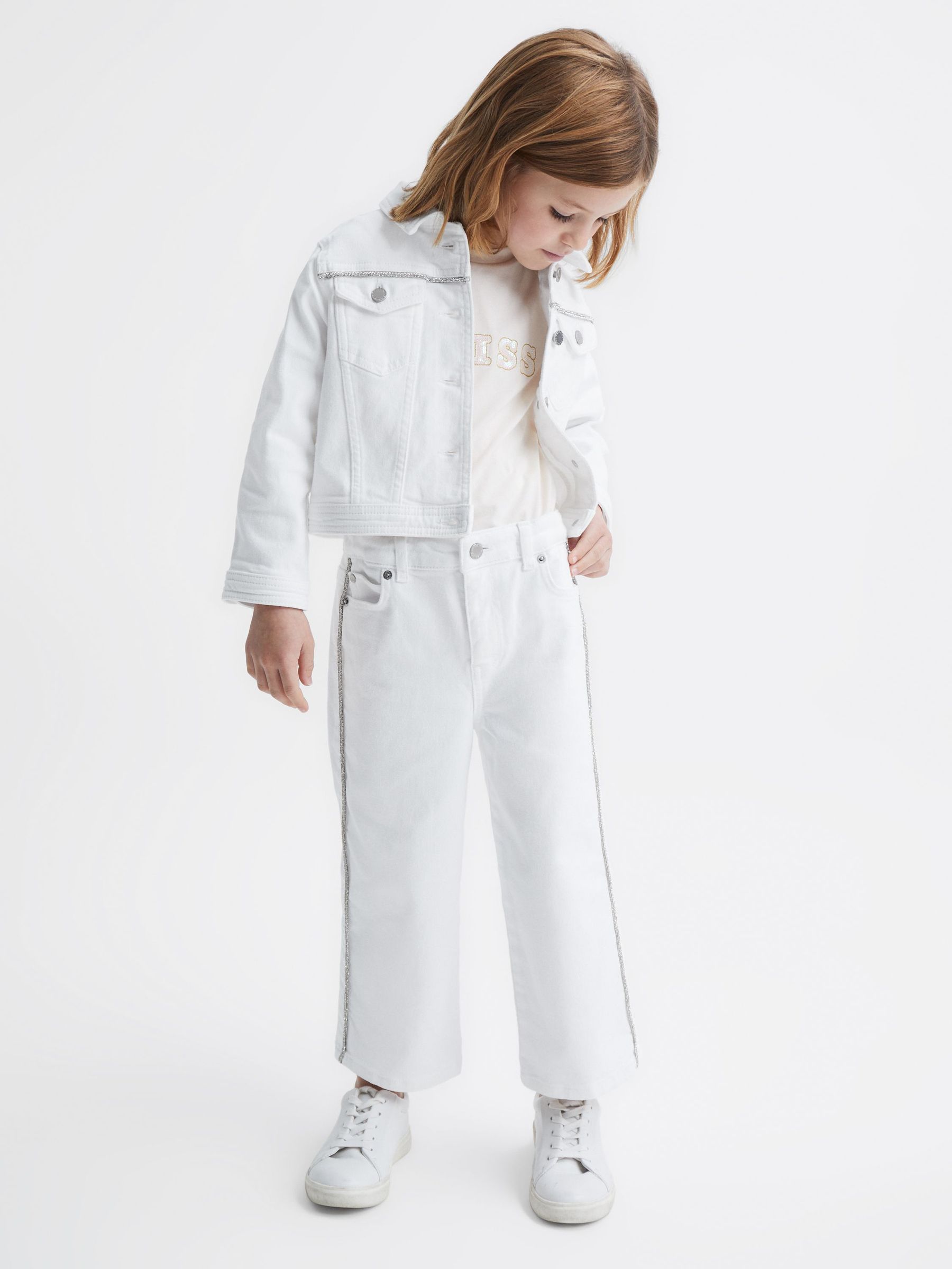 9-12 yrs Sparkle Stripe Denim Jacket in White (D51085) | £20