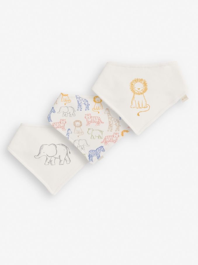 Cream Safari 3-Pack Cotton Baby Dribble Bibs (D51870) | £6