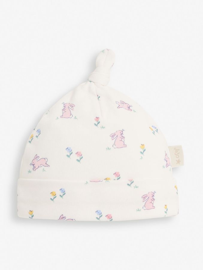 Cream Bunny Print Cotton Baby Hat (D51871) | £2