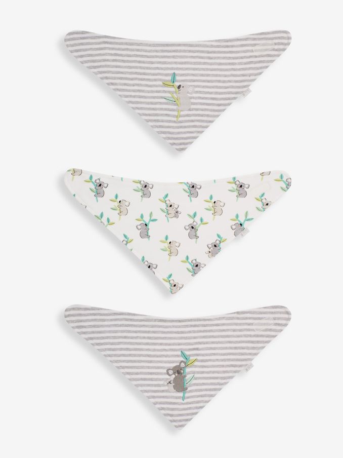 Grey Koala Cotton Baby Dribble Bibs 3 Pack (D51882) | £12