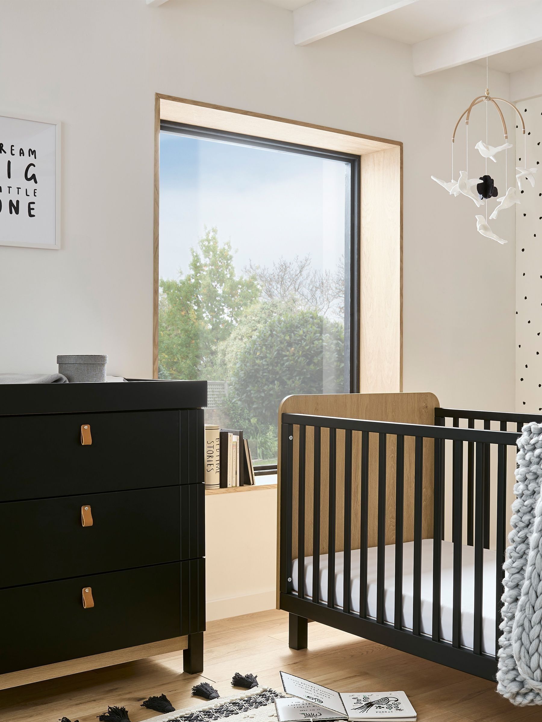 Cuddleco Rafi Oak and Black 2 Piece Nursery Furniture Set (D56229) | £780
