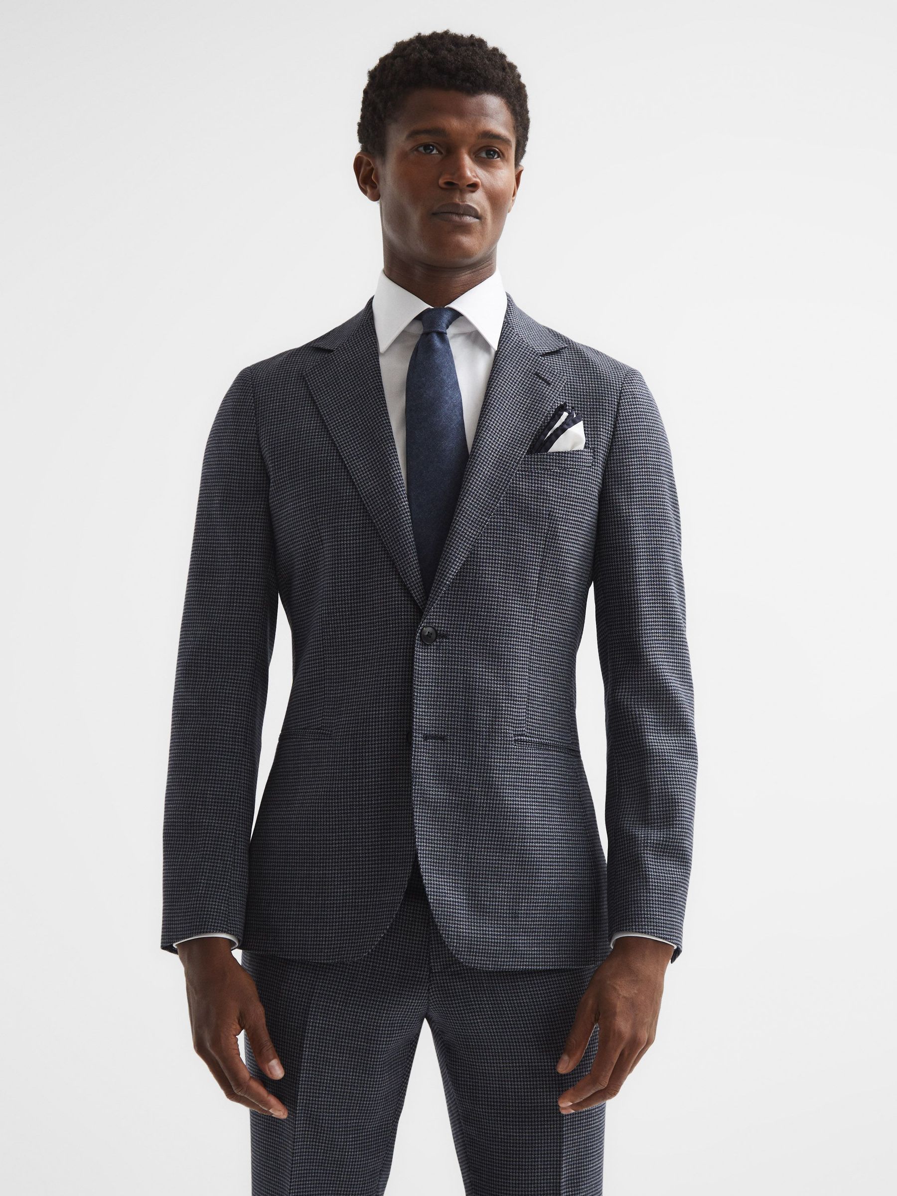 Leadenhall Navy Single Breasted Dogtooth Slim Fit Blazer (D57970) | £89
