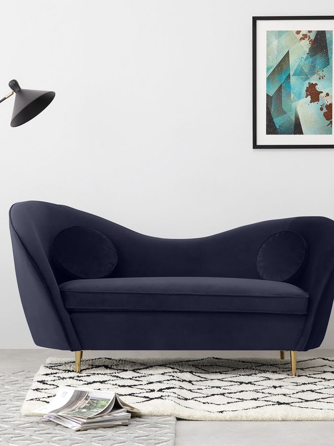 Kooper 2 Seater Sofa in Modern Velvet Midnight Blue (D60709) | £525