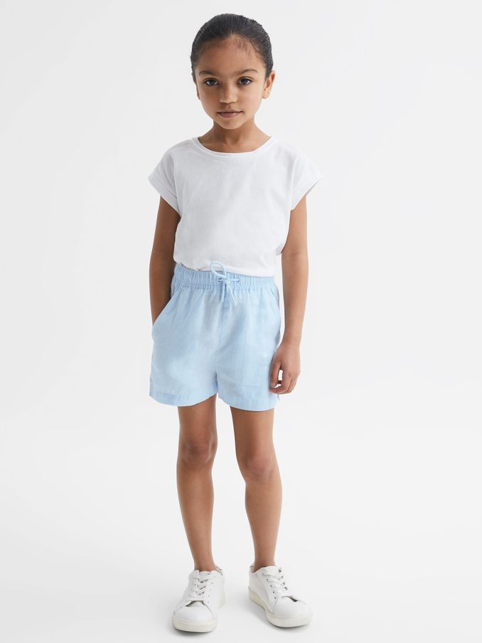 4-9 yrs Linen Drawstring Shorts in Ice Blue (D62098) | £20