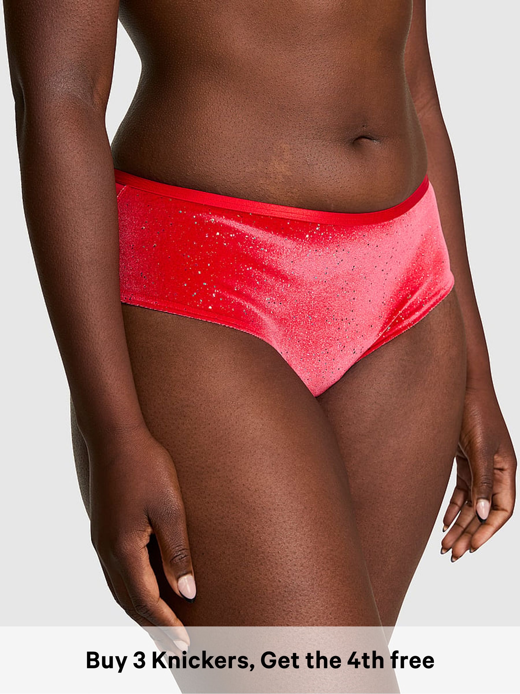 Bright Vermillion Red - Thong Confetti Velour Knickers