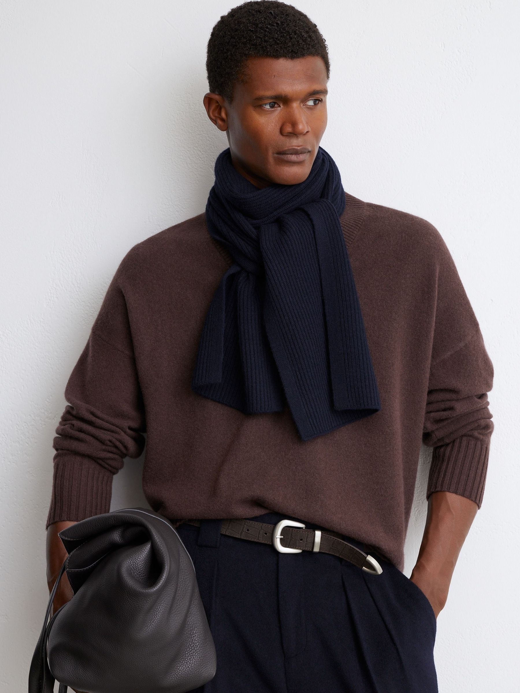 Navy - Regular Merino Wool Rib-knit Scarf