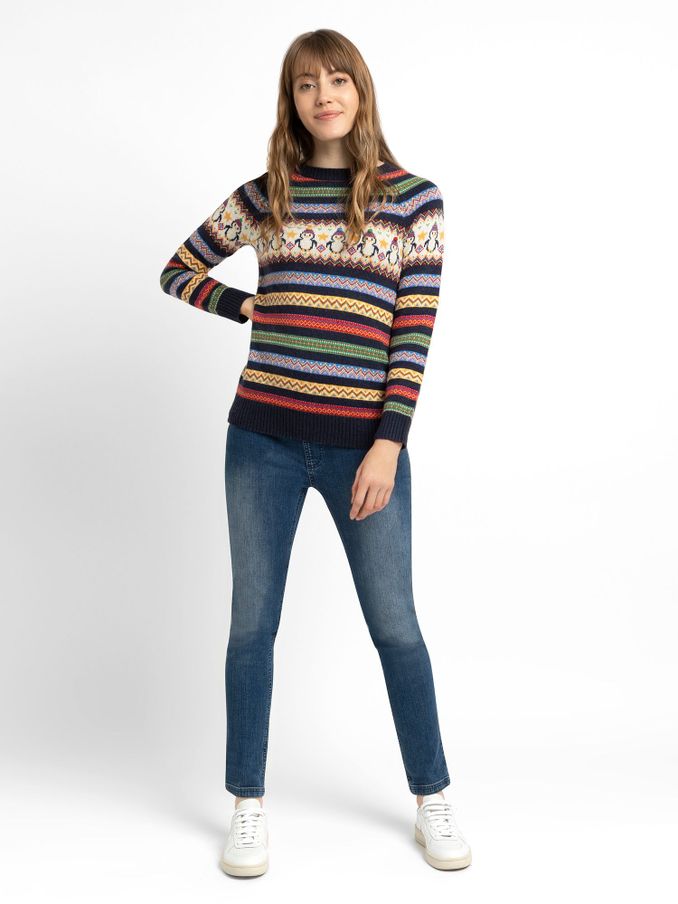 Navy Blue - Womens Penguin Fair Isle Pattern Jumper
