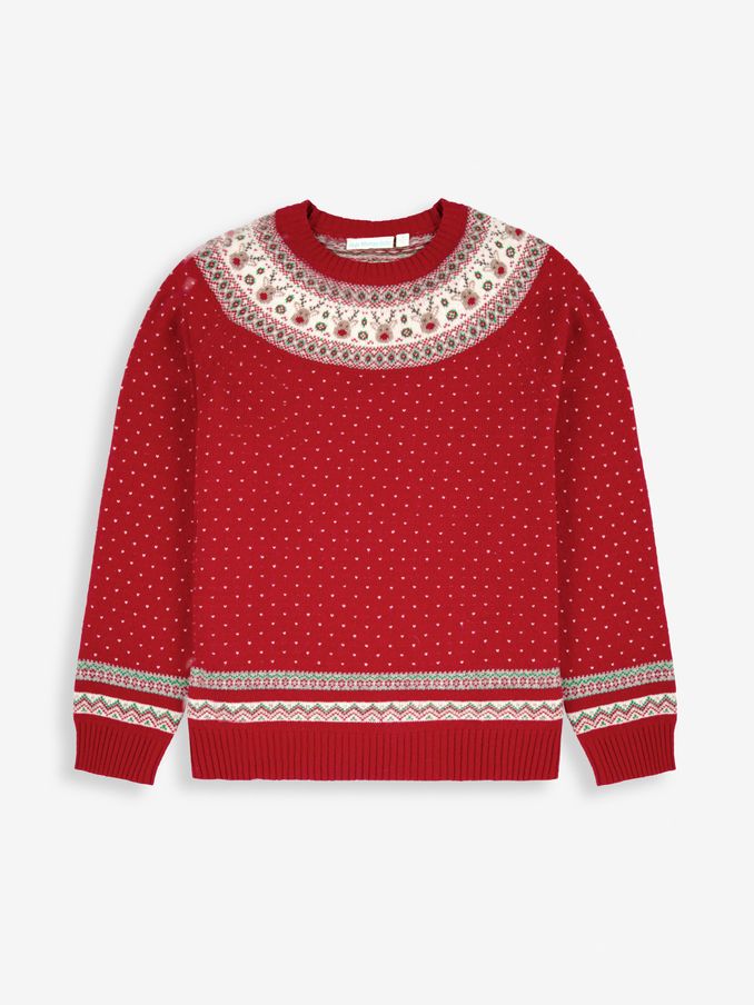 Red Knitted Christmas Reindeer Fair Isle Pattern Jumper (D66875) | £14