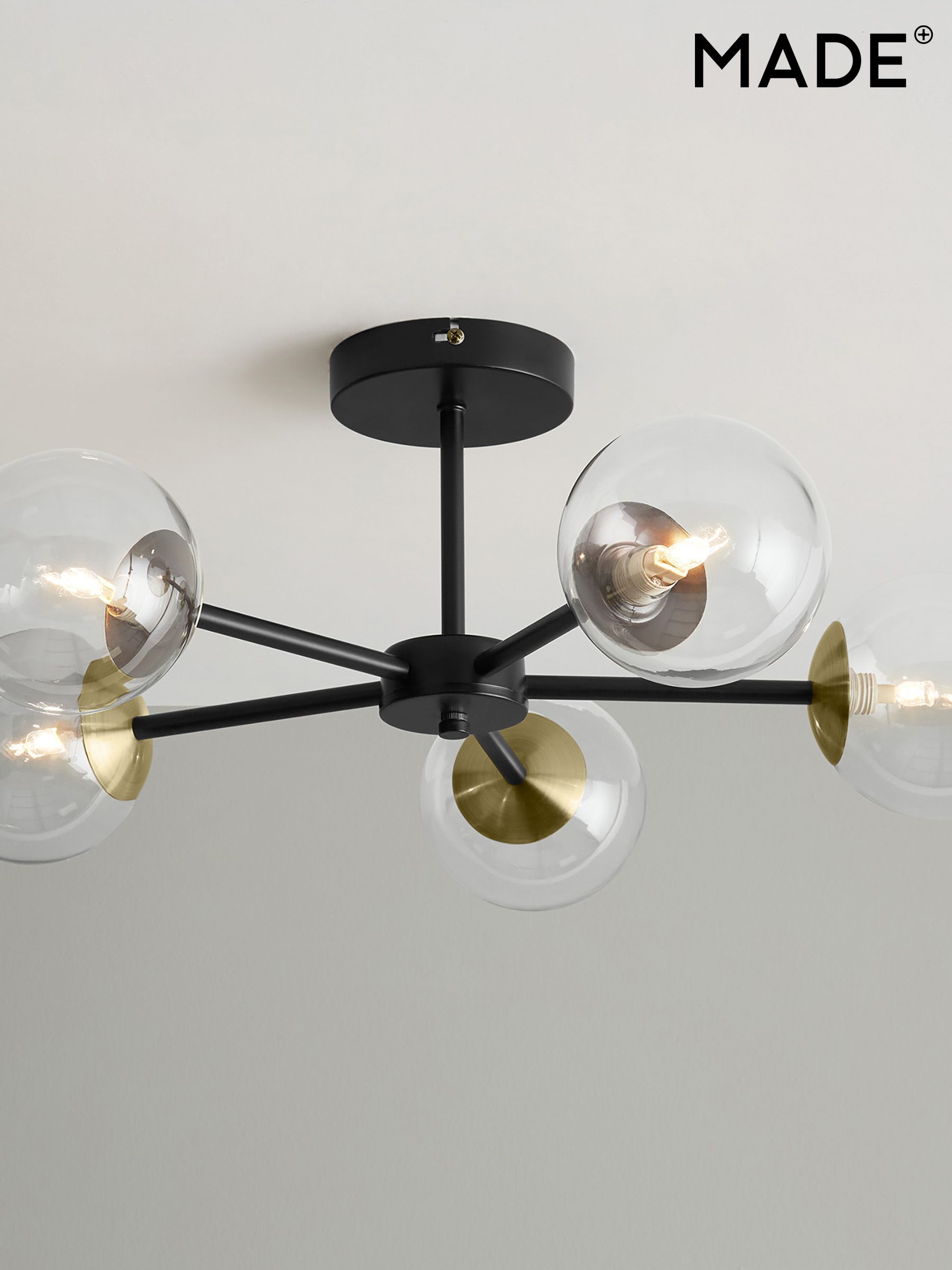 Globe 5 Light Flush Ceiling Light in Black Antique Brass (D78396) | £139