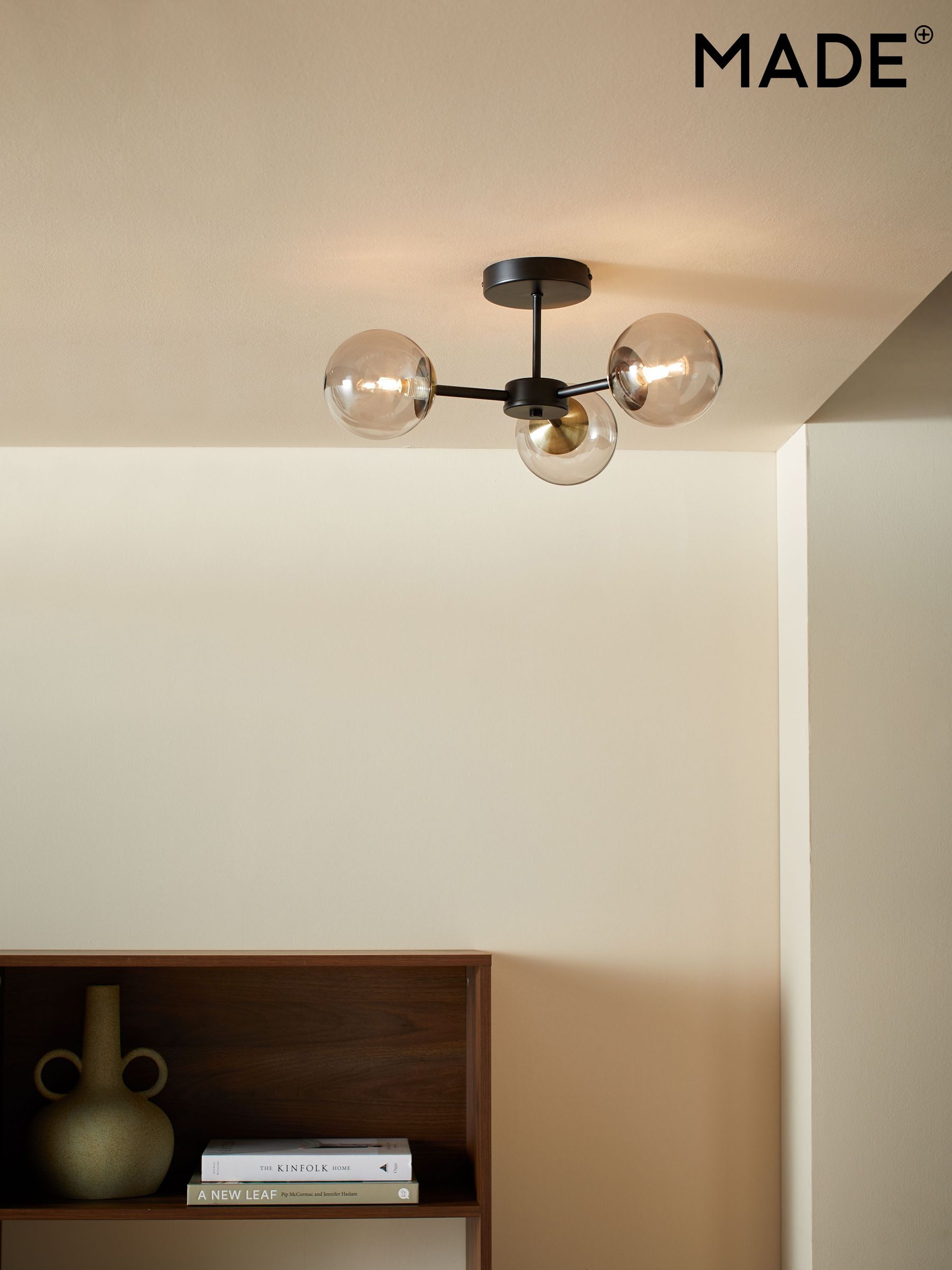 Globe 3 Light Flush Ceiling Light in Black Antique Brass (D78398) | £79
