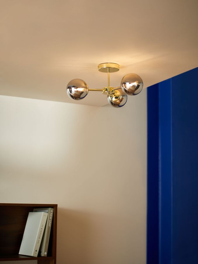 Globe 3 Light Flush Ceiling Light in Brass/Smoked Glass (D78400) | £79