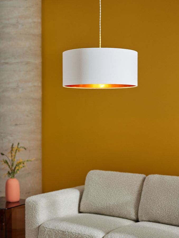 Oro Pendant Drum Lamp Shade in White Clay/Copper (D78407) | £49