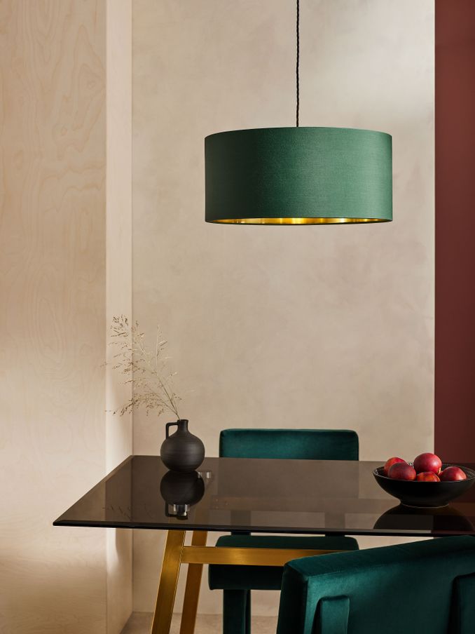 Oro Pendant Drum Lamp Shade in Green and Brushed Brass (D78410) | £49