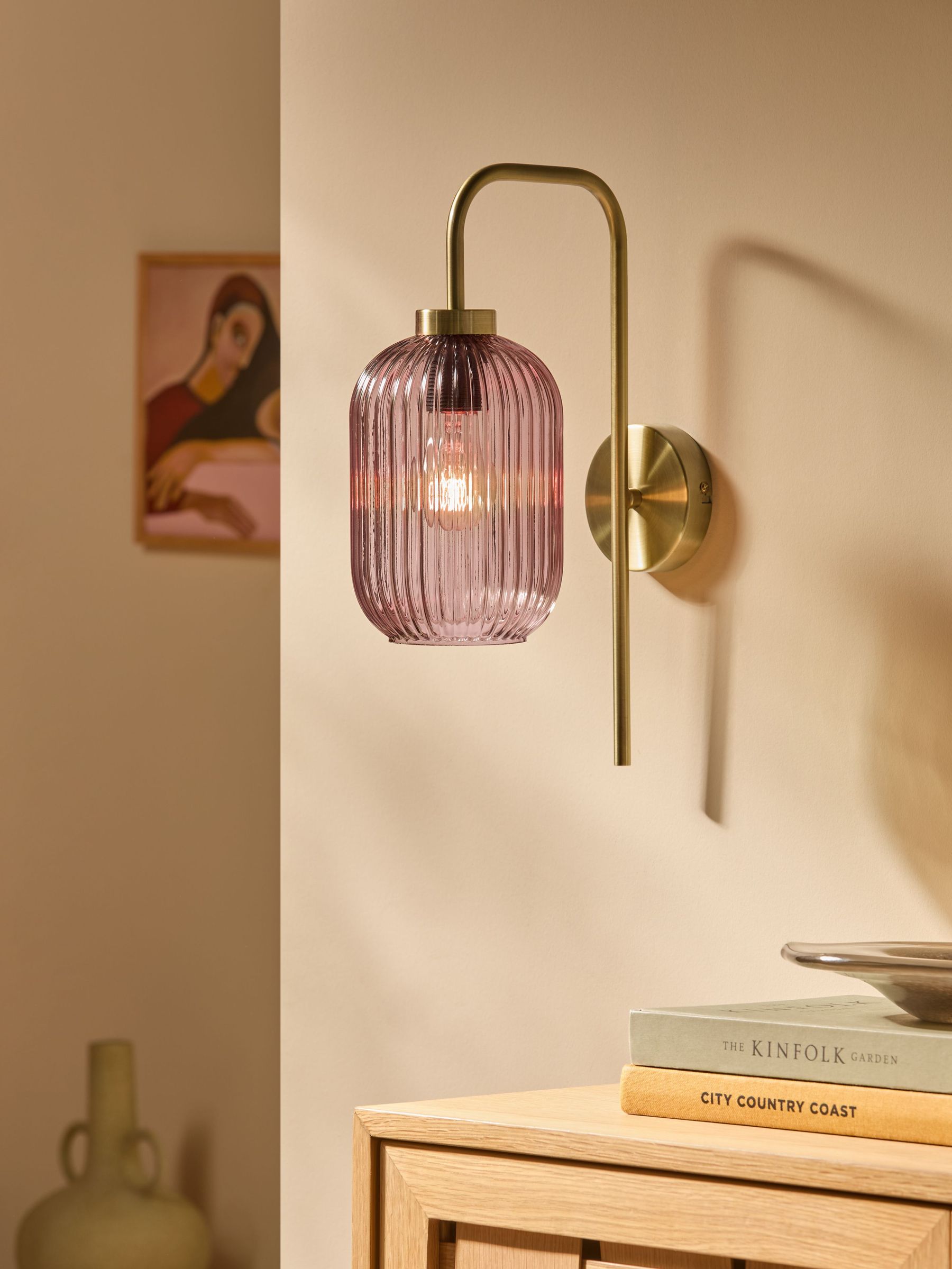 Briz Antique Brass Wall Lamp in Pink (D78423) | £79