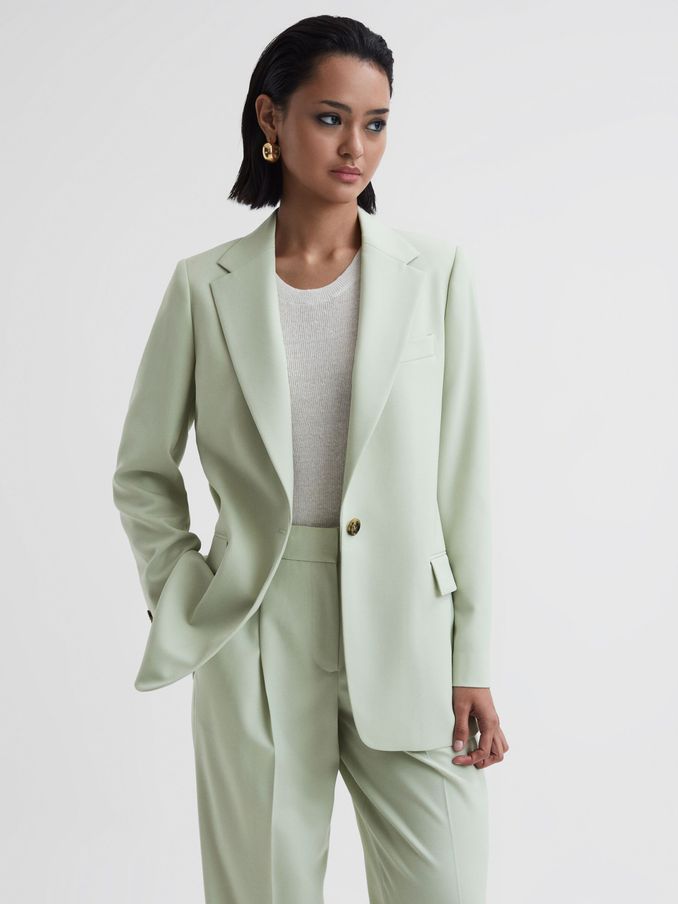 Single Breasted Wool Blend Blazer in Green (D78646) | £80
