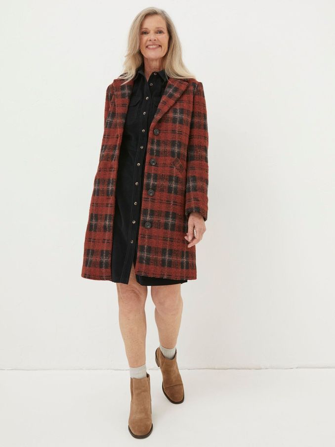 Red Tanya Wool Blend Check Coat (D85203) | £54