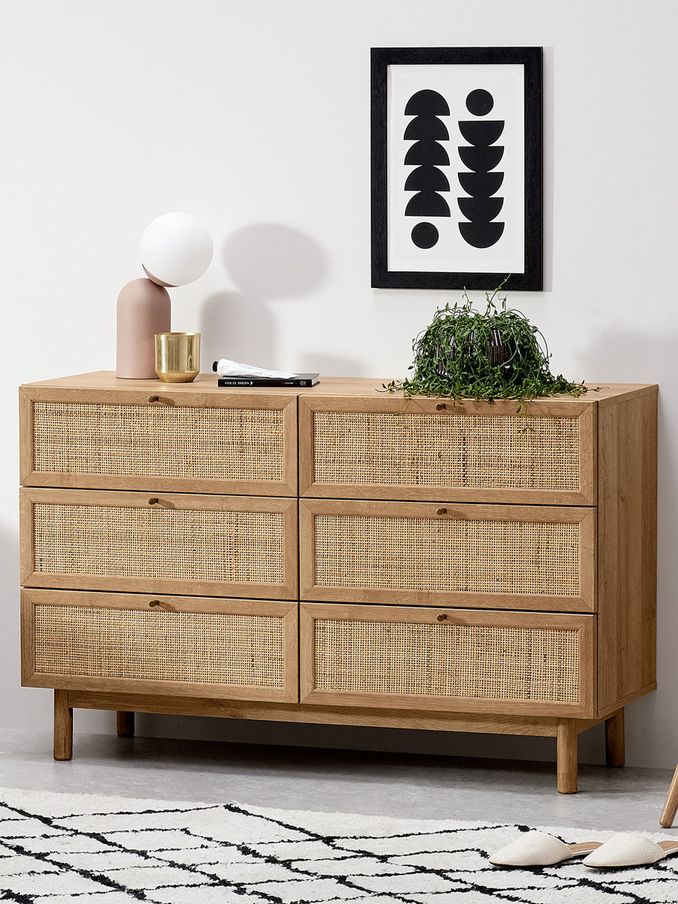 Pavia Natural Rattan Wide Chest of Drawers in Oak Effect (D86960) | £320
