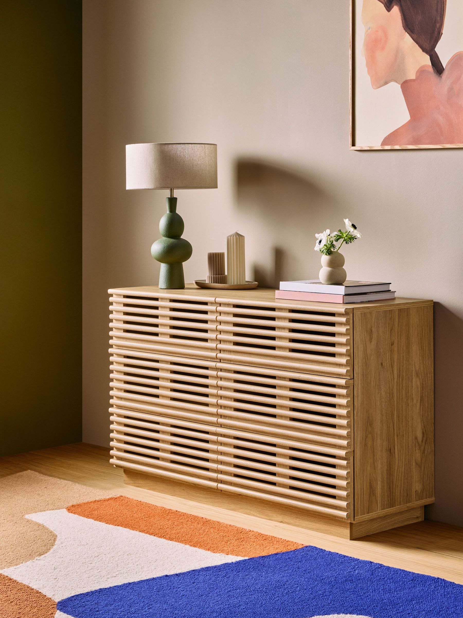 Tulma Wide 6 Drawer Chest of Drawers in Dark Oak Effect (D86981) | £399