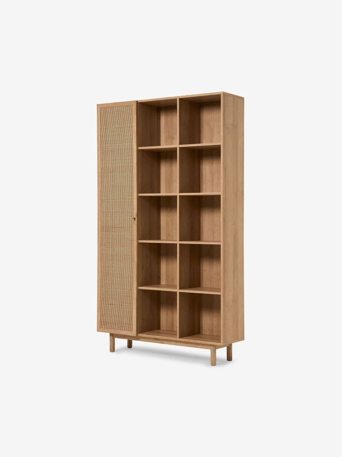 Pavia Wide Shelving Unit in Natural Rattan and Oak Effect (D86986) | £0