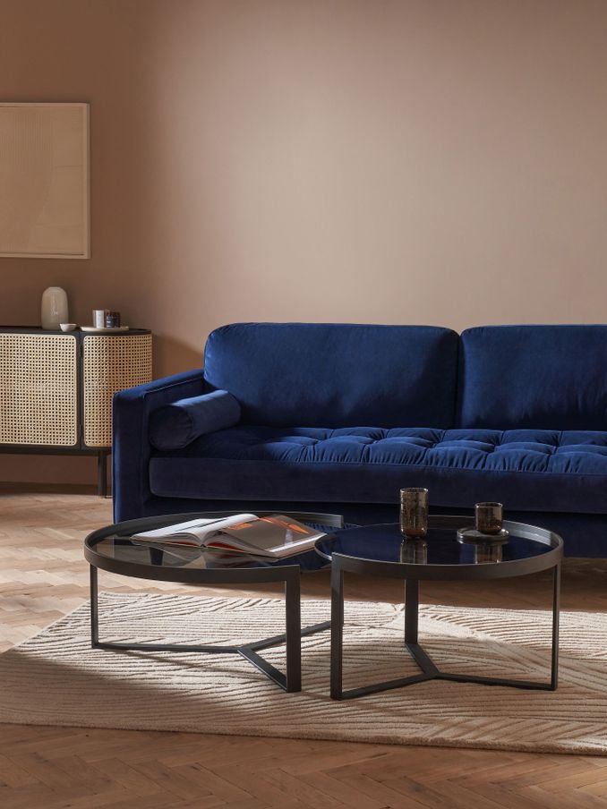 Aula Nest of 2 Round Coffee Table in Black/Grey Glass (D87771) | £399