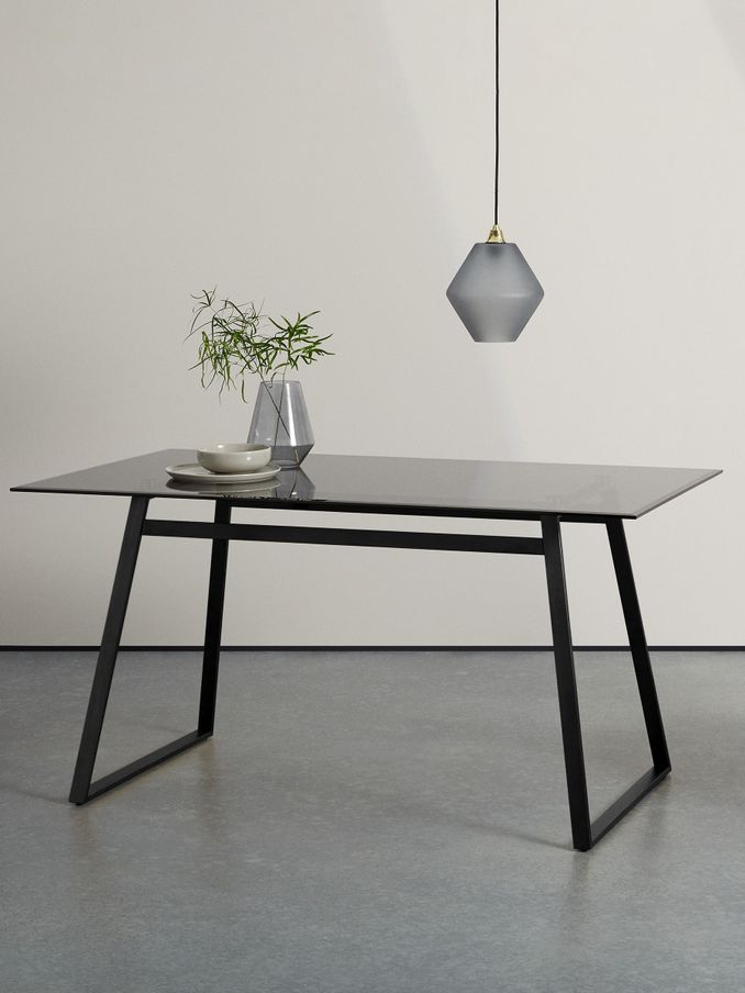 Haku 6 Seater Rectangle Dining Table in Black Smoked Glass (D87792) | £210