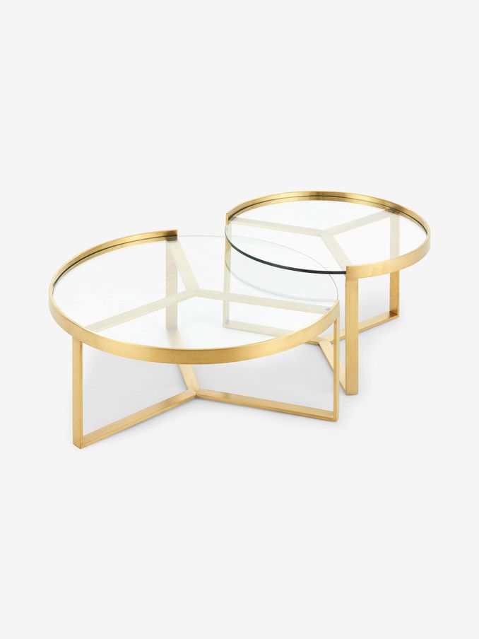 Aula Nest of 2 Round Coffee Table in Brushed Brass/Glass (D87817) | £459