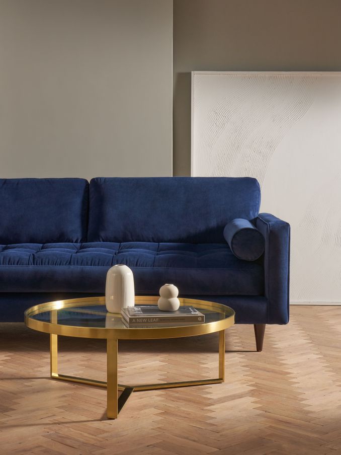 Aula Regular Round Coffee Table in Brushed Brass/Glass (D87820) | £449