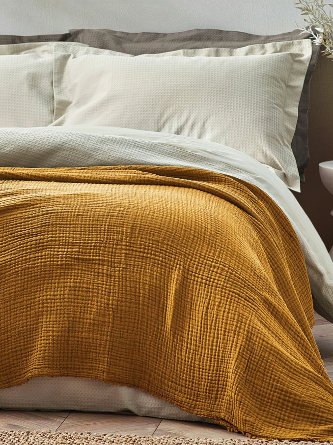 Yard Cumin Yellow Lark 4 Layer Muslin Crinkle 100% Cotton Throw (D95624) | £36